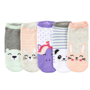 Kids Cotton Low Cut Socks 5 Pack - Animal Faces