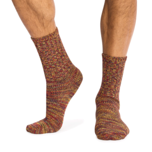 Men's Cotton Rich Calf Socks- Midweight- Textured Rib - Spicy & Blue