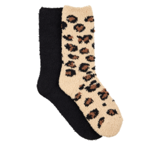 Women's Fluffy Crew Sleep Socks - 2 Pack - Leopard