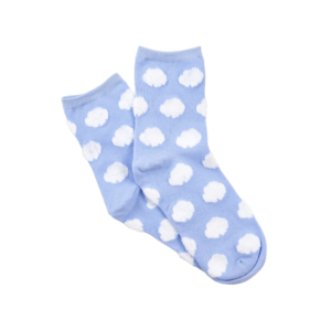 Women's Fine Cotton Quarter Crew Socks with Fluffy Clouds
