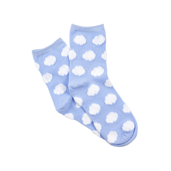 Women's Fine Cotton Quarter Crew Socks with Fluffy Clouds
