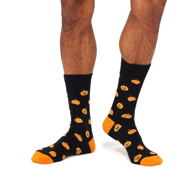 Men’s Fine Cotton Halloween Socks - Pumpkin - Image 2
