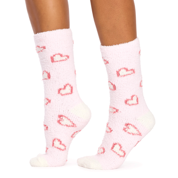 Women's Fluffy Crew Sleep Socks -2 Pack - Hearts - Image 2