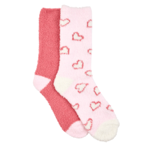Women's Fluffy Crew Sleep Socks -2 Pack - Hearts
